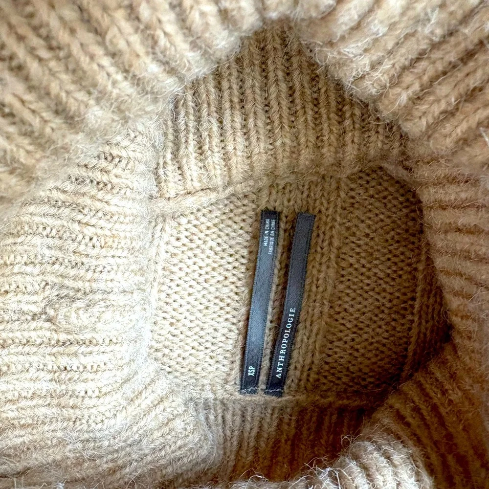 Anthropologie Long sleeve oversized turtleneck belted sweater midi dress, sz XSP - Picture 3 of 13